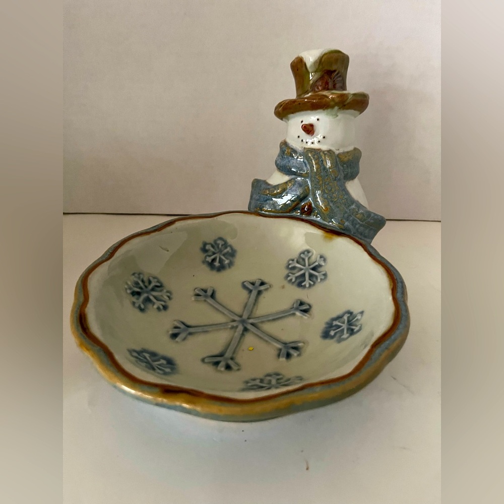 St. Nicholas Square Forest Friends Snowman Figure Ceramic Candy Bowl/Nut Dish